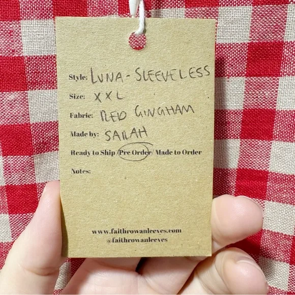 Faith Rowan Leeves Luna Sleeveless Dress Red Gingham Linen Size XXL Pockets NWT - Picture 8 of 16